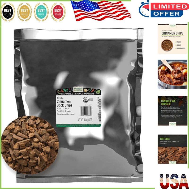 Organic Cinnamon Chips 1lb - Aromatic Indonesian Spice for Culinary Delights