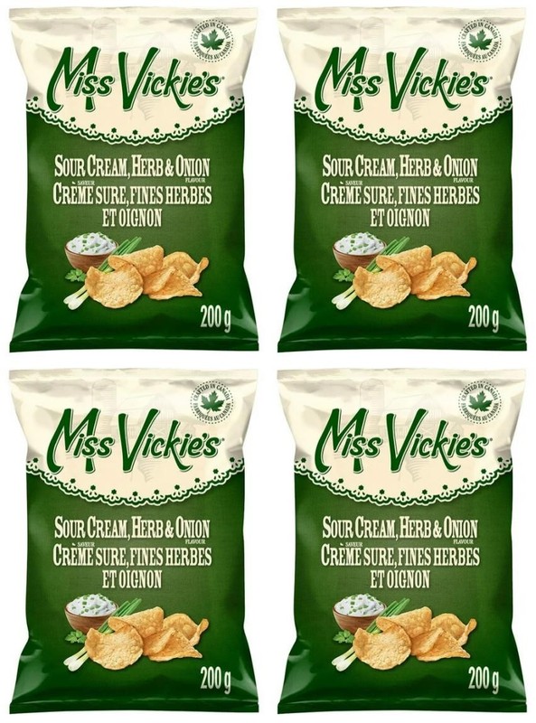 Miss Vickie's Sour Cream, Herb & Onion Kettle Cooked Potato Chips, 200g (4 Pack)