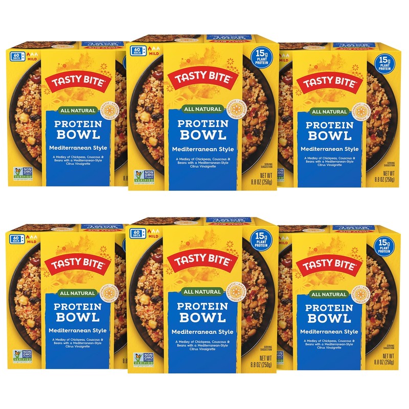 TASTY BITE Mediterranean Protein Bowl 8.8 Ounce Pack of 6 Ready to Eat Microw...