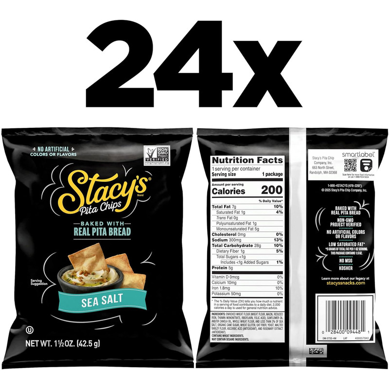 Stacy’S Pita Chips, Sea Salt, No Artificial Colors or Flavors, 1.5 Oz (Pack of 2 gallery
