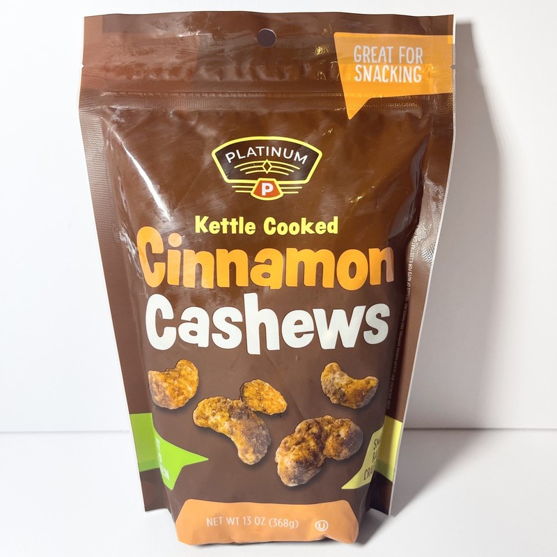Platinum Cinnamon Cashews Keto Vegan Snack 13oz Kettle Cooked Nut Treat