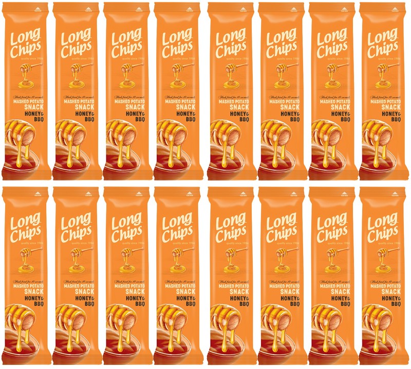 16 LONG CHIPS HONEY & BBQ Flavor Mashed Potato Snack Bags 75g 2.65oz