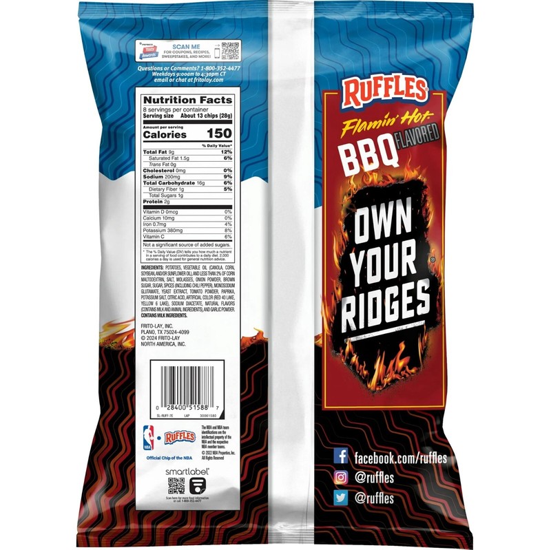 Ruffles FLAMIN' HOT BBQ Flavored Potato Snack Chips 8Oz Bag (Packaging may vary) gallery