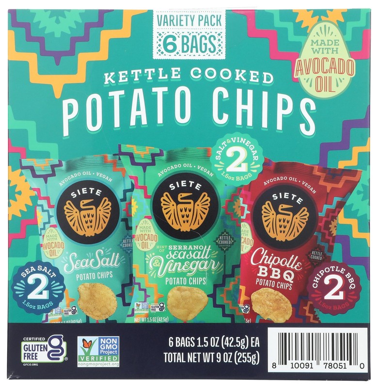 SIETE FAMILY FOODS Kettle Cooked Potato Chips Variety Pack 6pk, 9 OZ BBD 09/25