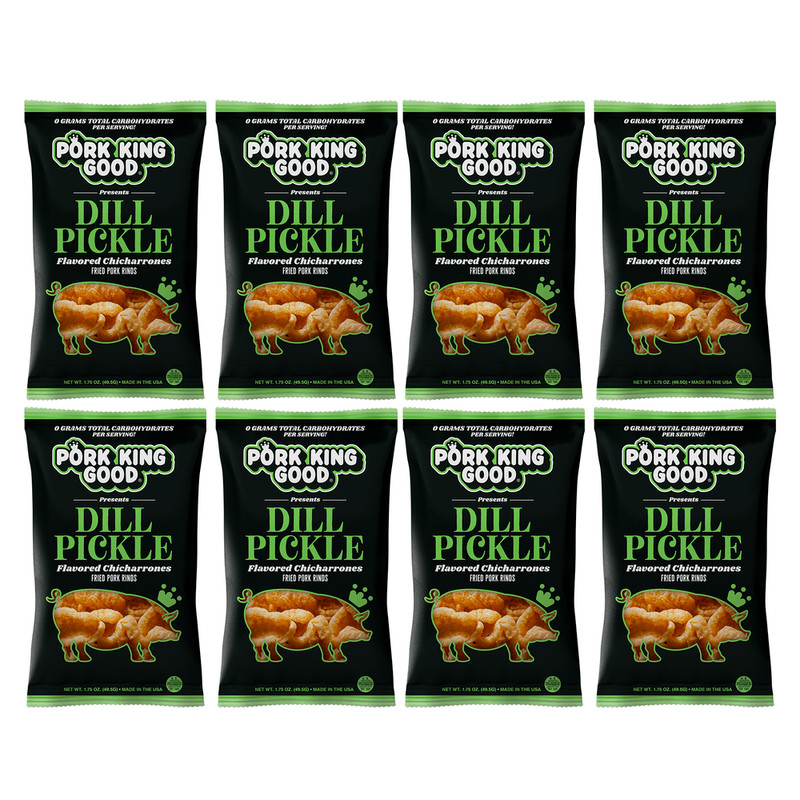 Pork King Good Dill Pickle Flavored Pork Rinds Chicharrones 8 Pack Keto Snacks