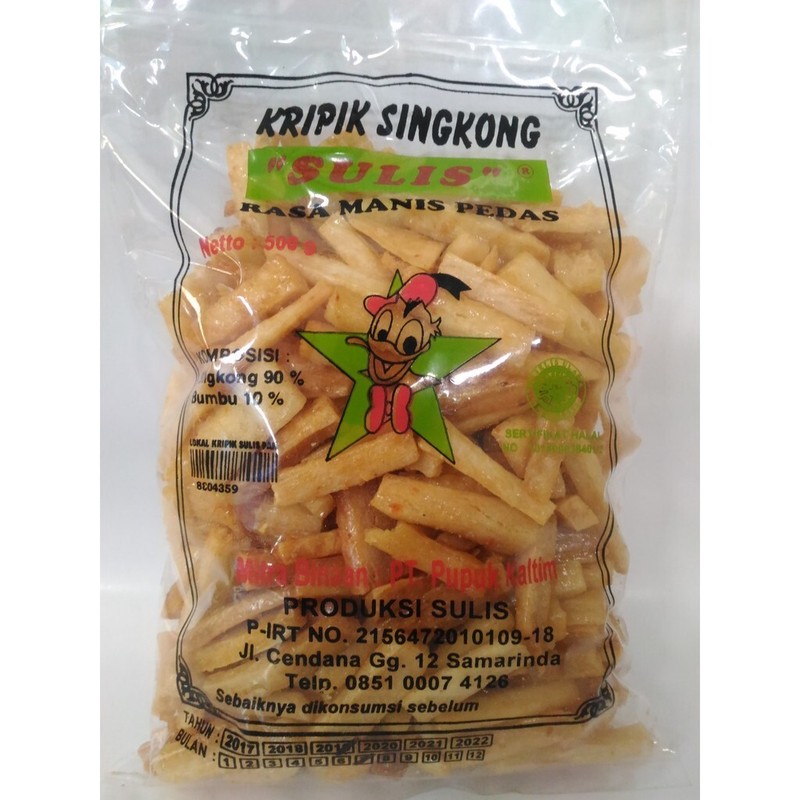 Indonesian chips snack brand name "Sulis cassava chips"