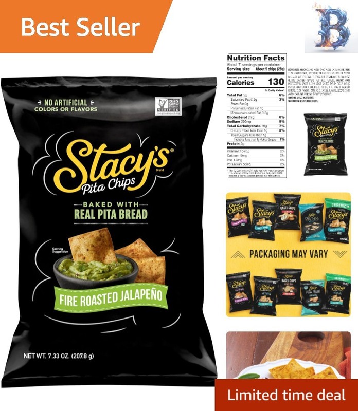 Stacy’s Fire Roasted Jalapeno Pita Chips 7.33 oz – Perfect for Parties & Dips