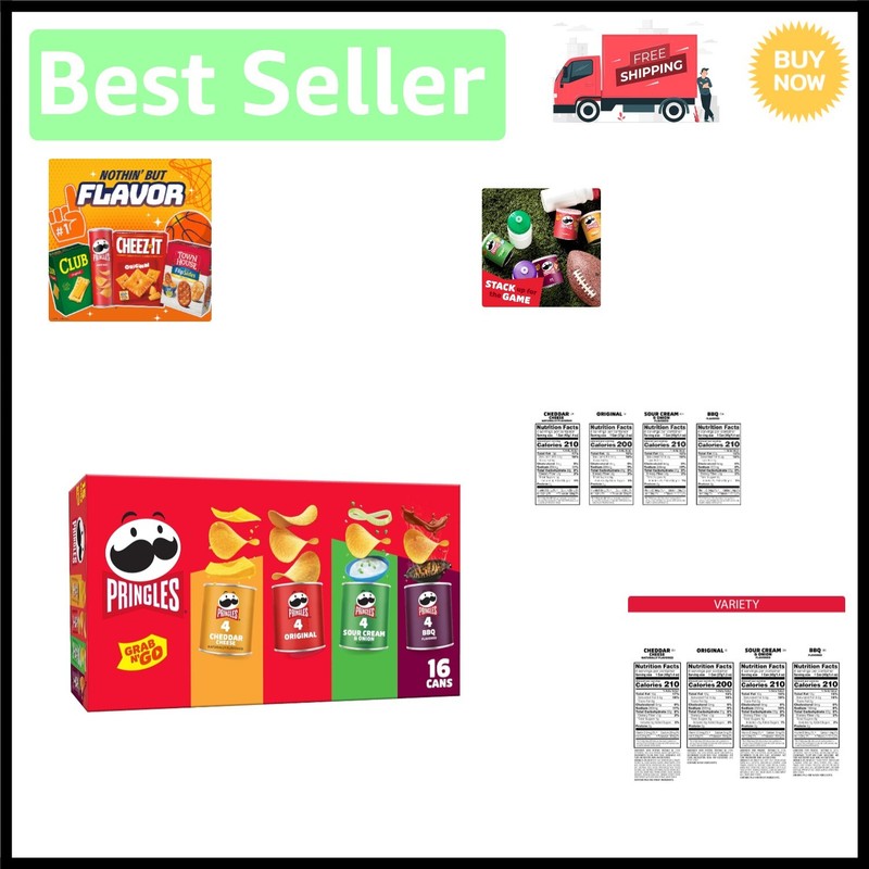 Grab N' Go Potato Crisps Variety Pack - 16 Cans of Irresistible Flavors