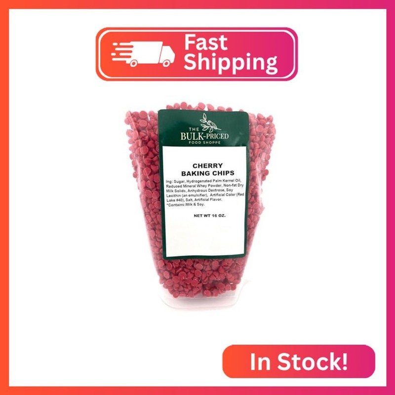 Cherry Baking Chips, Bulk Size, (1 lb. Resealable Zip Lock Stand Up Bag)