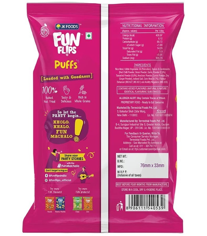 Pack of 12 Fun Flips Puffs Tango -Ready to Eat Snacks (90G/75G Grammage May Vary gallery