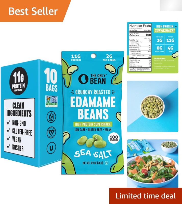 Savory Dry Roasted Edamame Snacks – Plant-Based, 10 Snack Packs, 100 Calories