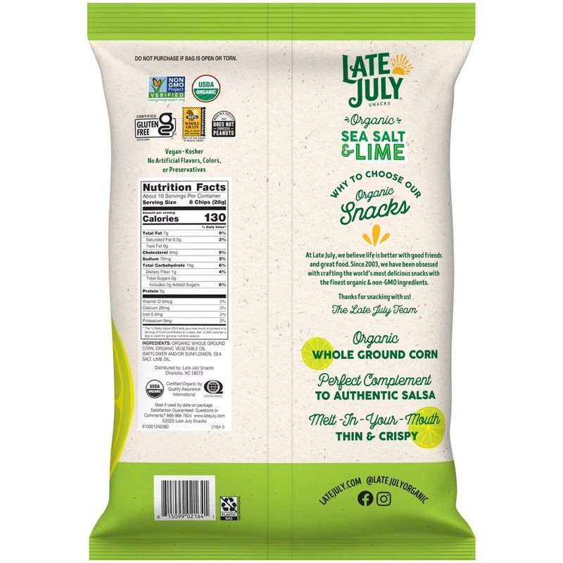 Late July Sea Salt & Lime Organic Tortilla Chips, 10.1 oz Bag gallery
