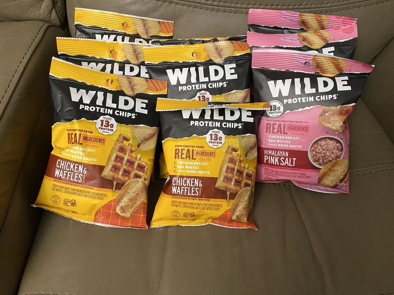Wilde Protein Chips 9, 1.34 Oz Bags Chicken&Waffles & Himalayan Salt Exp 2/27