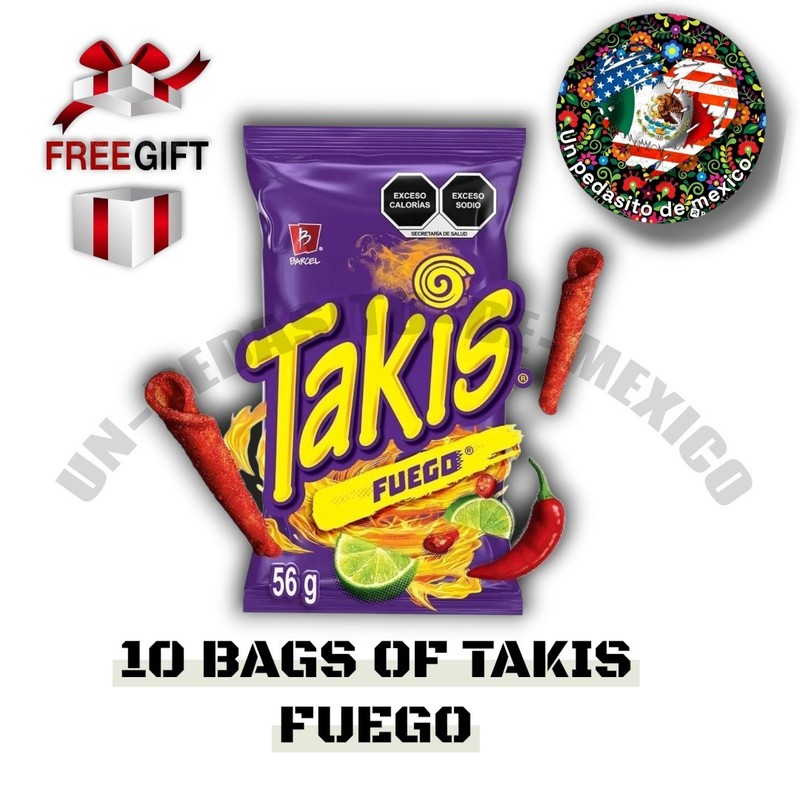 MEXICAN SABRITAS BARCEL TAKIS FUEGO 10 BAGS (With Free Small Gift)