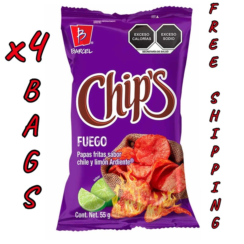 CHIPS FUEGO Mexican chips BARCEL 4 BAGS, (54 G EACH)