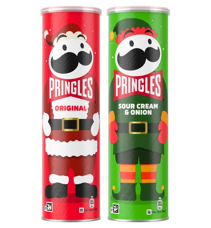 2 PRINGLES ORIGINAL & SOUR CREAM Flavor Festive Edition Potato Chips Tubes 185g