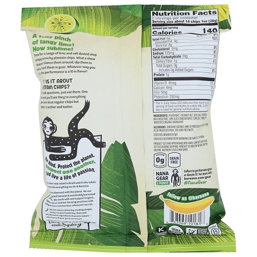 Barnana Lime Plantain Chips, 2 Ounce, 6 Per Case gallery