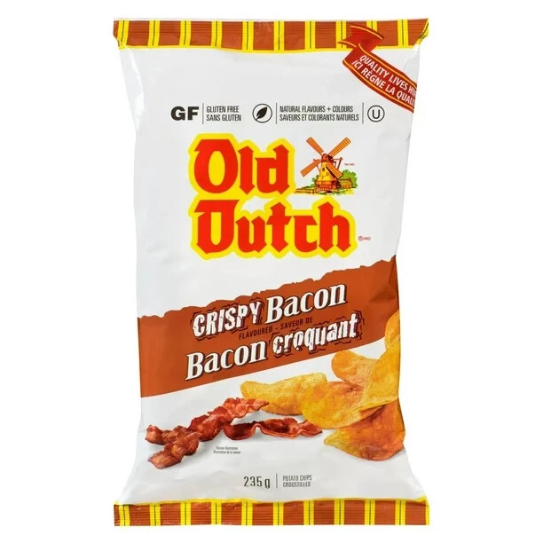 10 x Bags of Old Dutch Crispy Bacon Flavored Potato Chips 235g Each