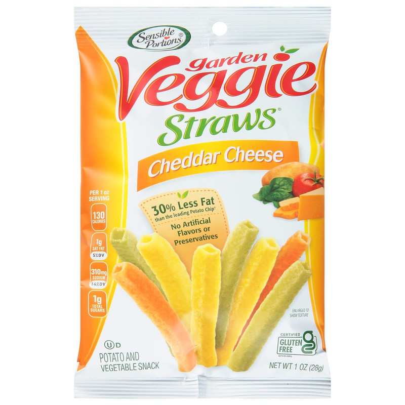 Garden Veggie Snacks – Veggie Straws, Snack Size, Cheddar Cheese, 1 Oz (Pack of