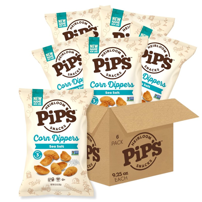 Pip’s Heirloom Sea Salt Corn Dippers 9.25 oz bags (6 pk) – Better For You Sna…