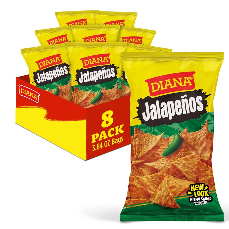 Diana Jalapeños Corn Tortilla Chips, Real Jalapeño Flavor, 3.84 Oz (Pack of 8)