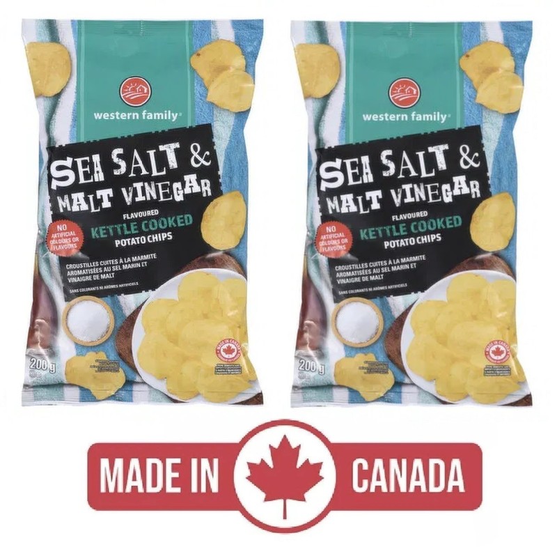 2-Pack Western Family Sea Salt & Malt Vinegar (200g) Kettle Cooked Potato Chips