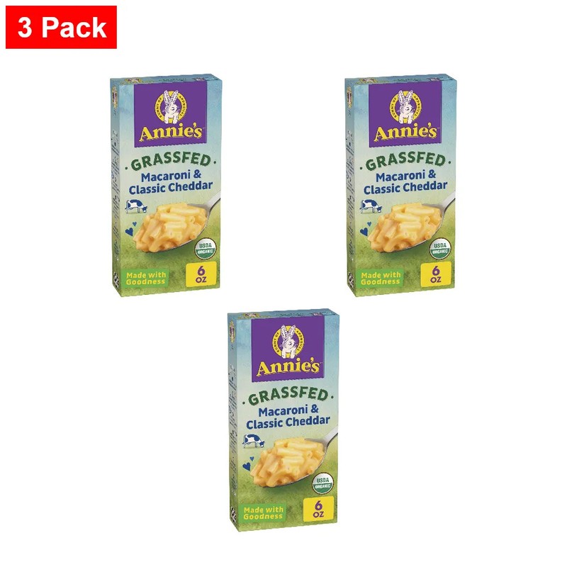 Annies Organic Macaroni And Cheese,Classic Mild Cheddar,Grassfed,6 Oz -3 Pack