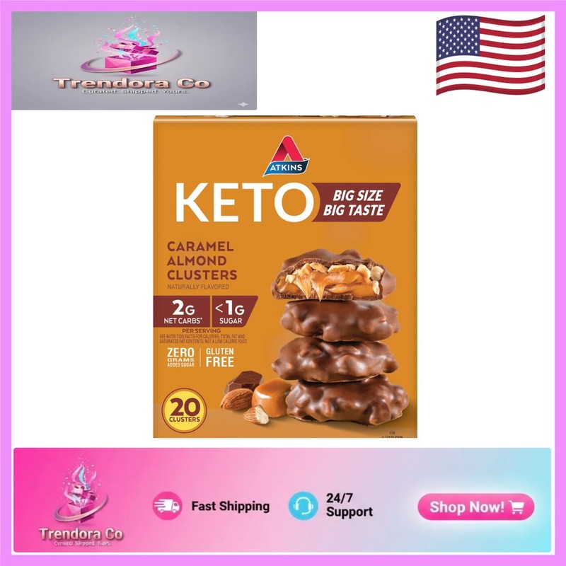 Indulge in Gluten Free Caramel Almond Clusters, 20 Count – 2g Net Carb Snack