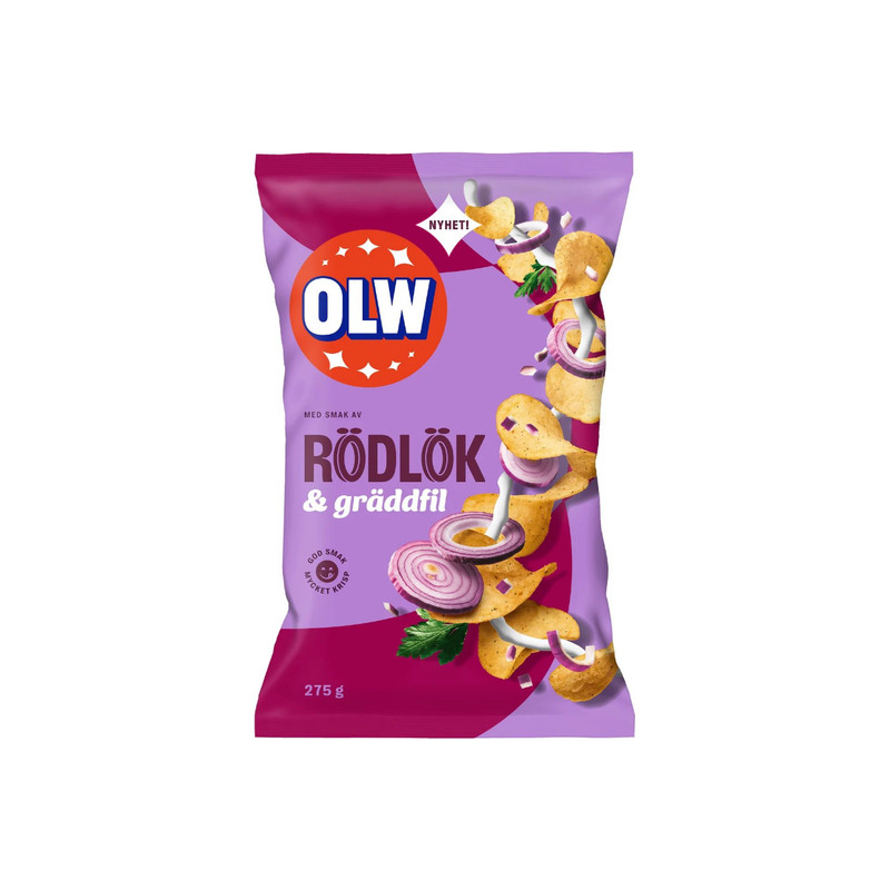 OLW Red Onion & Sour Cream Chips 275g Swedish Potato Crisps