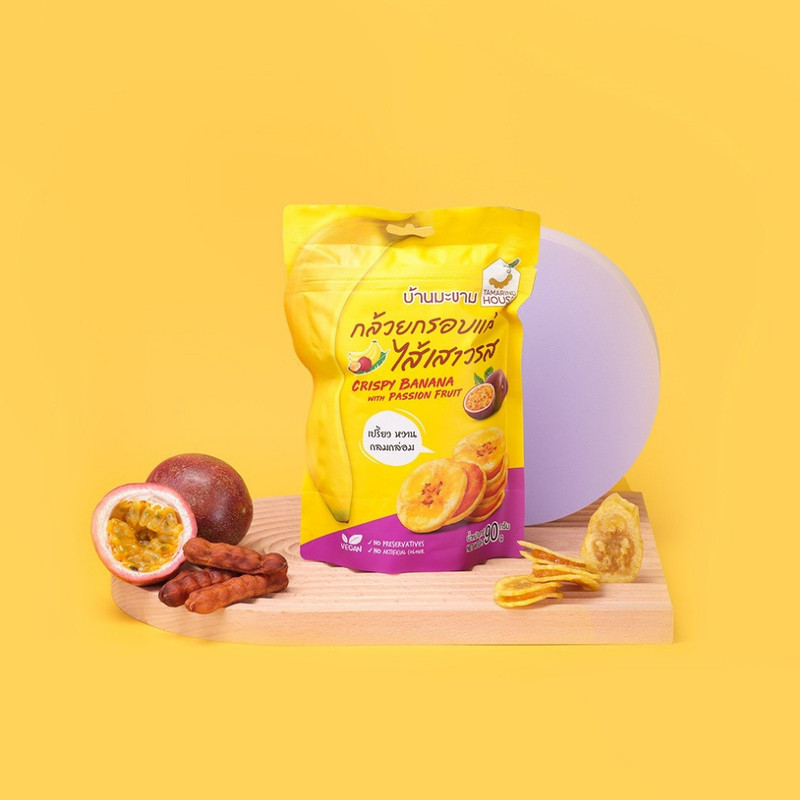 Crispy Banana Passion Fruit Snack Thai Chips Vegan 90g x 6 Packs gallery