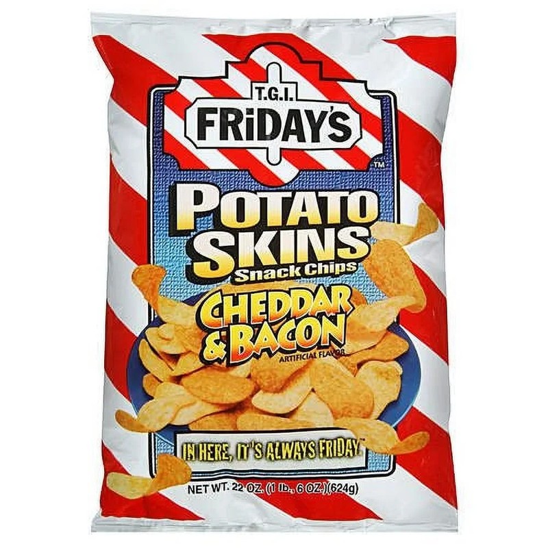 TGI Fridays Potato Skins Snack Chips Cheddar & Bacon 22 oz Party Size Bag