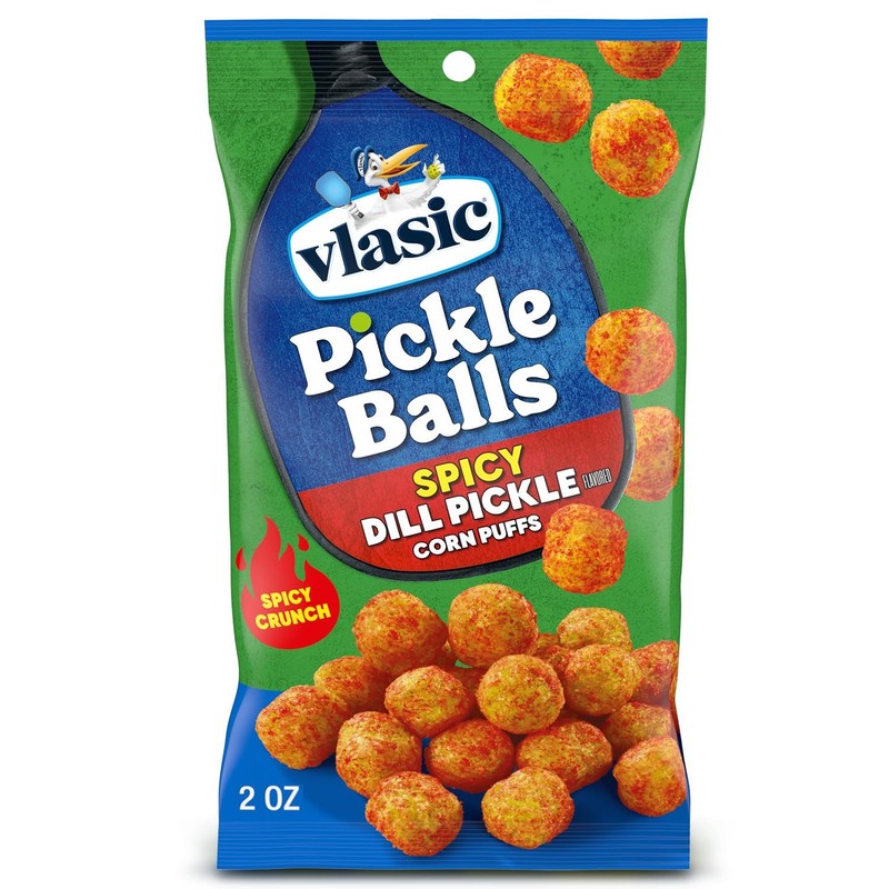 Pickle Balls Spicy Dill Pickle Flavored Corn Puffs, 2 oz Bags (Pack of 12)
