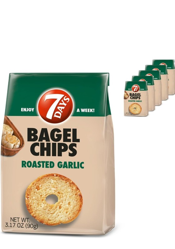 7 Days Bagel Bread Chips Roasted Garlic, 5 Packs