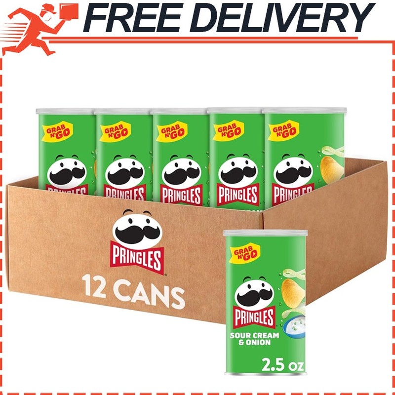 Pringles Potato Crisps Chips, Lunch Snacks, Sour Cream and Onion, 1.88lb (12 pk)