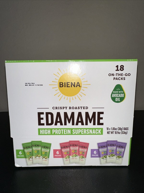 18 Pack Biena Crispy Roasted Edamame Beans High Protein Supersnack Avocado Oil