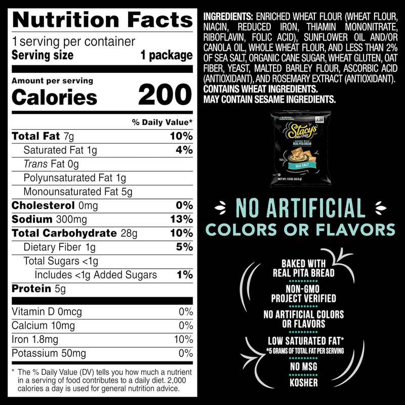 Stacy’S Pita Chips, Sea Salt, No Artificial Colors or Flavors, 1.5 Oz (Pack of 2 gallery