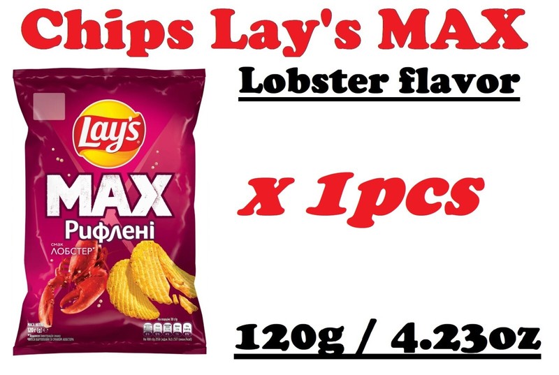 Lay’s ribbed chips with lobster flavor. 1-28 packs of 95g. Potato chips. Snacks